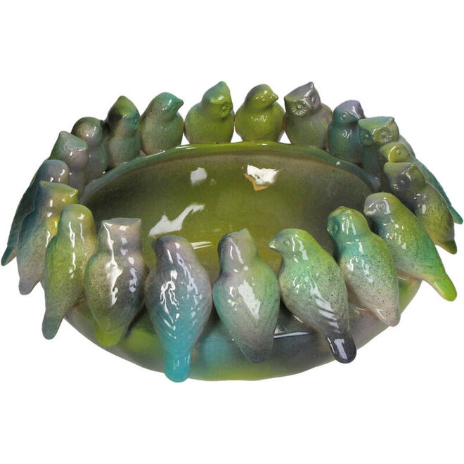 Schaal Vogels en Uilen Blauw Groen, Ø37cm