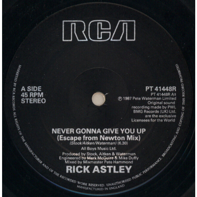 Muziekdoosje met melodie: Never Gonna Give You Up (Rick Astley)