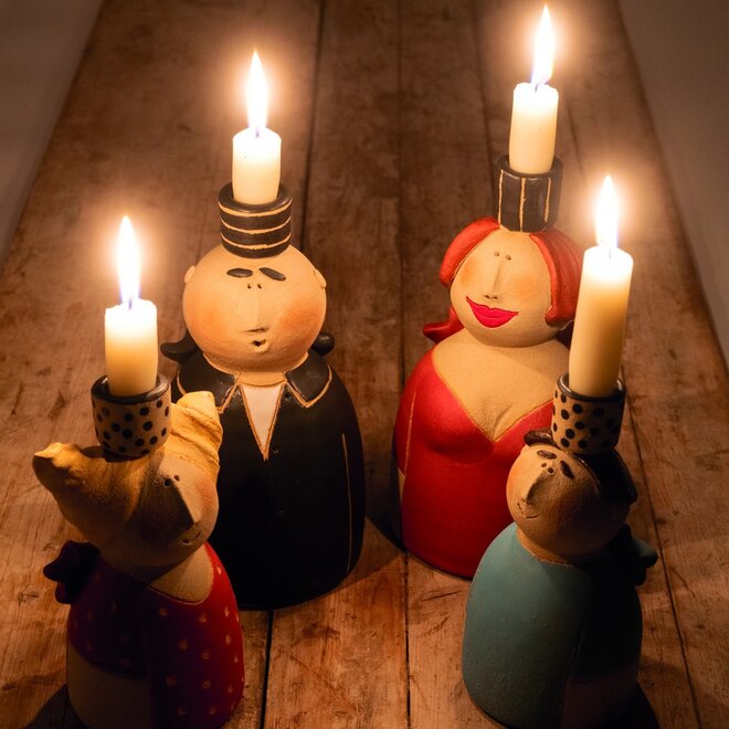 Kandelaar Jongen in Blauw H18cm