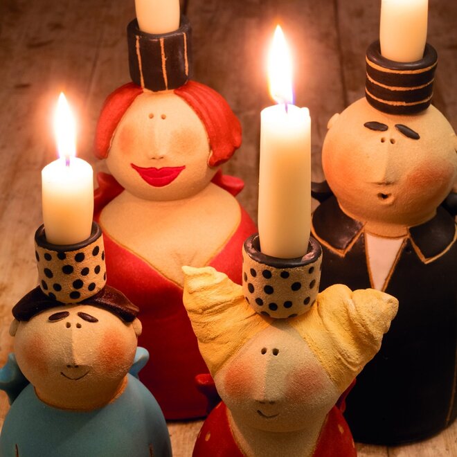 Kandelaar Jongen in Blauw H18cm