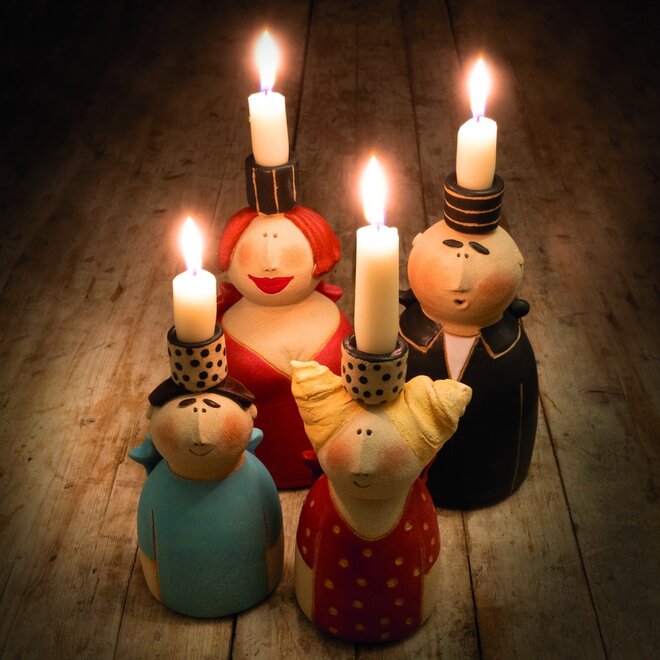 Kandelaar Jongen in Blauw H18cm