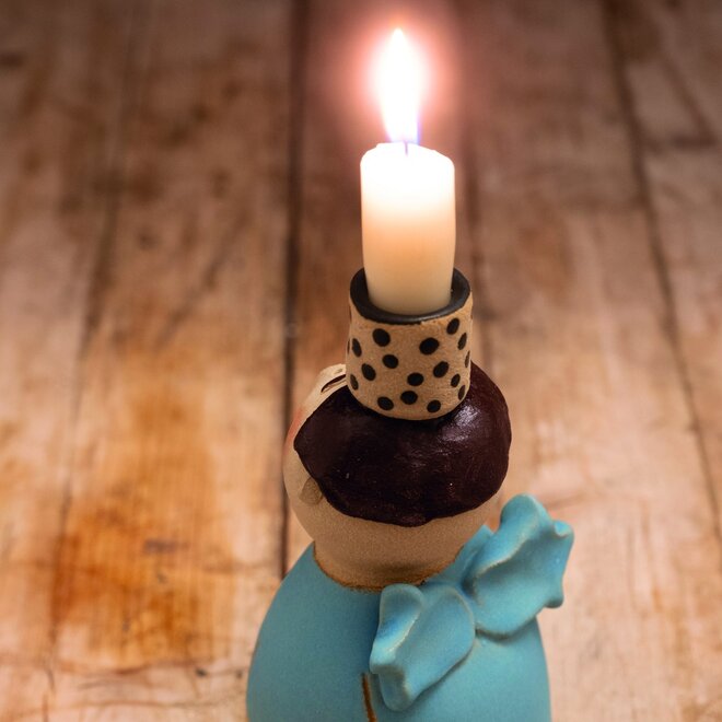 Kandelaar Jongen in Blauw H18cm