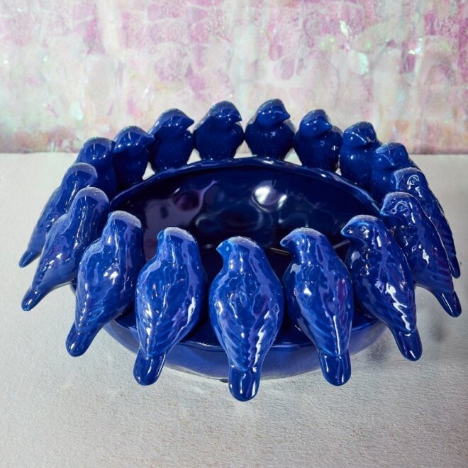 Decoratieve Schaal met Vogels, blauw Ø35cm