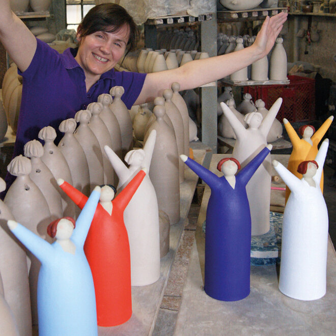 Vrolijke Vrouw, Freudenmädchen, smaragdgroen Keramiek H27cm