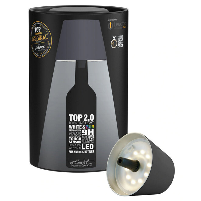 Sompex TOP 2.0 oplaadbare RGB fleslamp, antraciet