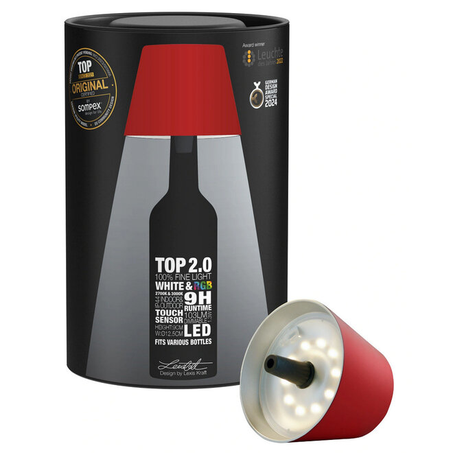 Sompex TOP 2.0 oplaadbare RGB fleslamp, rood