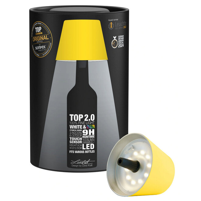 Sompex TOP 2.0 oplaadbare RGB fleslamp, geel