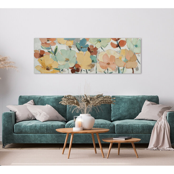 Canvas schilderij Pastel Flowers 50x150 cm