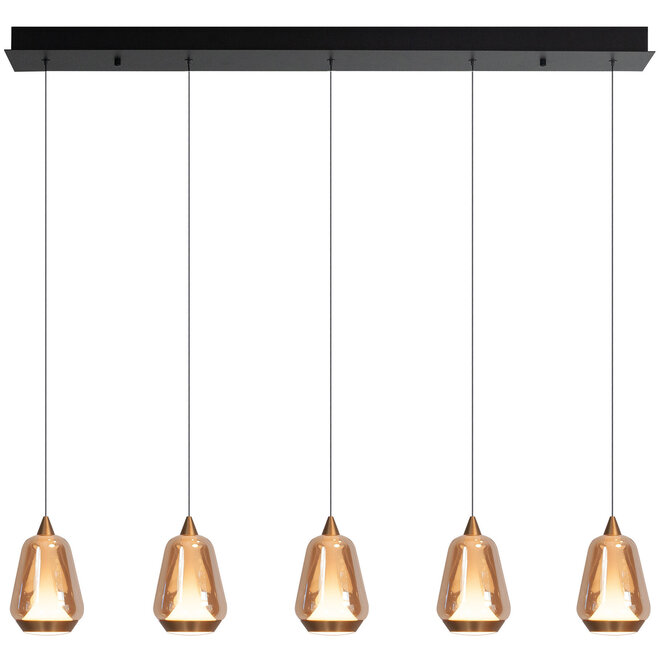 Hanglamp Tromba, 5 lichts, aan balk L110 cm, hoogte instelbaar