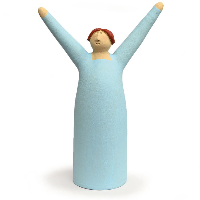 Vrolijke Vrouw, Freudenmädchen, licht turquoise Keramiek H27cm