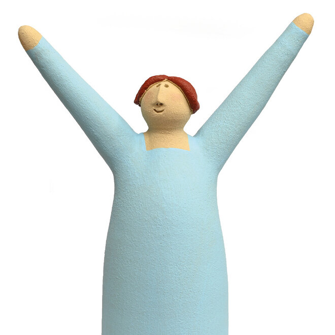 Vrolijke Vrouw, Freudenmädchen, Keramiek licht turquoise H27cm