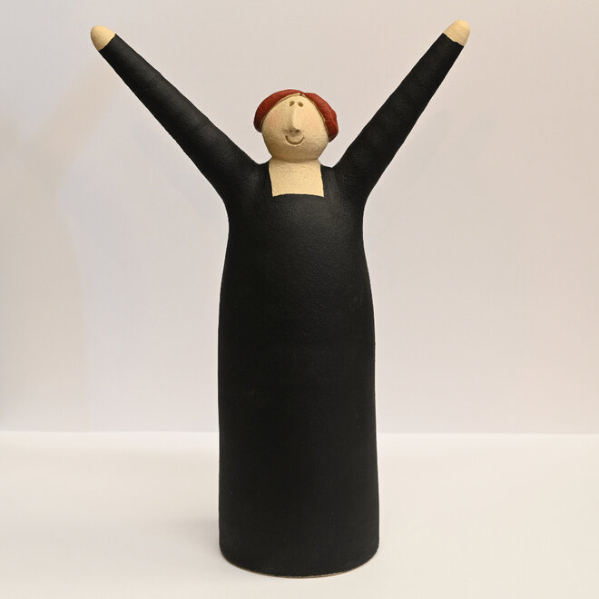 Vrolijke Vrouw, Freudenmädchen, Keramiek zwart H27cm