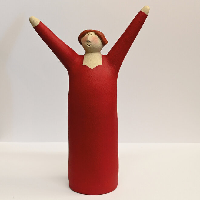 Vrolijke Vrouw, Freudenmädchen, Keramiek karmijnrood H27cm
