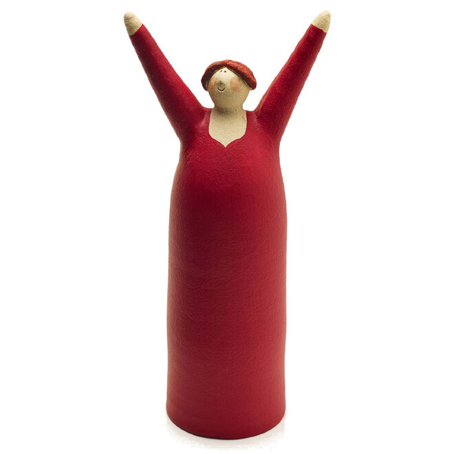 Vrolijke Vrouw, Freudenmädchen, Keramiek karmijnrood H27cm