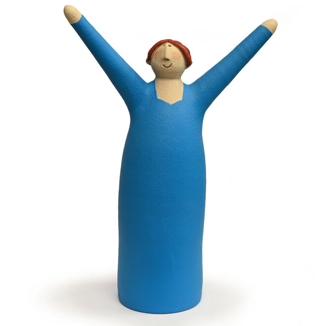 Vrolijke Vrouw, Freudenmädchen, turquoise blauw Keramiek H27cm
