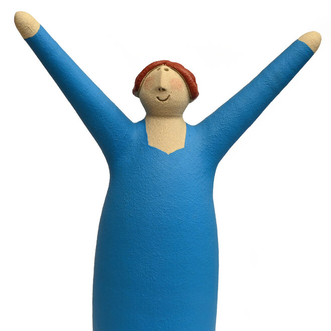 Vrolijke Vrouw, Freudenmädchen, Keramiek turquoise blauw H27cm