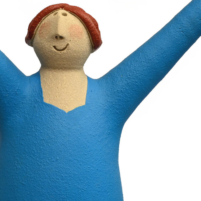 Vrolijke Vrouw, Freudenmädchen, Keramiek turquoise blauw H27cm