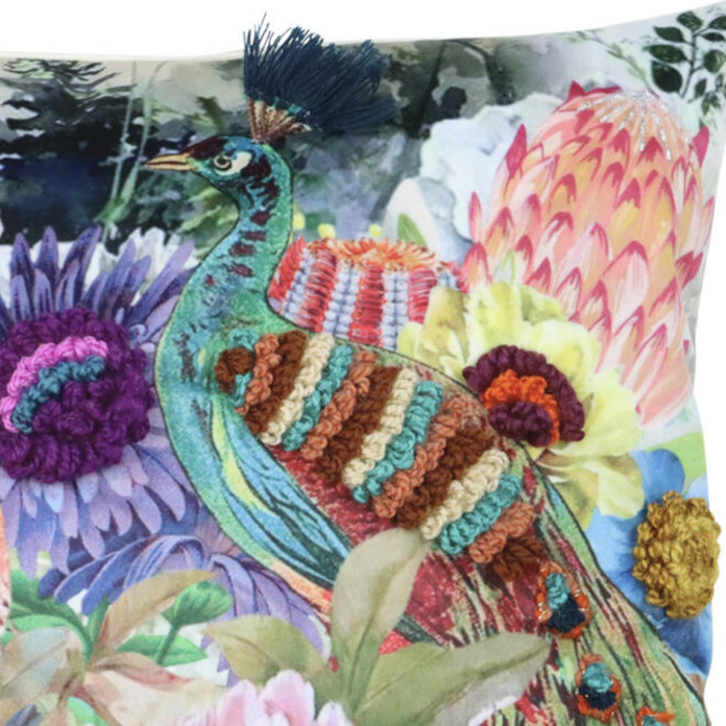 Handgemaakt Sierkussen Pauw 45x45