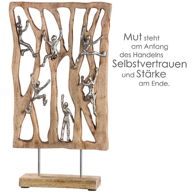 Sculptuur 'Climbing the Wall' mangohout, aluminium, H54cm