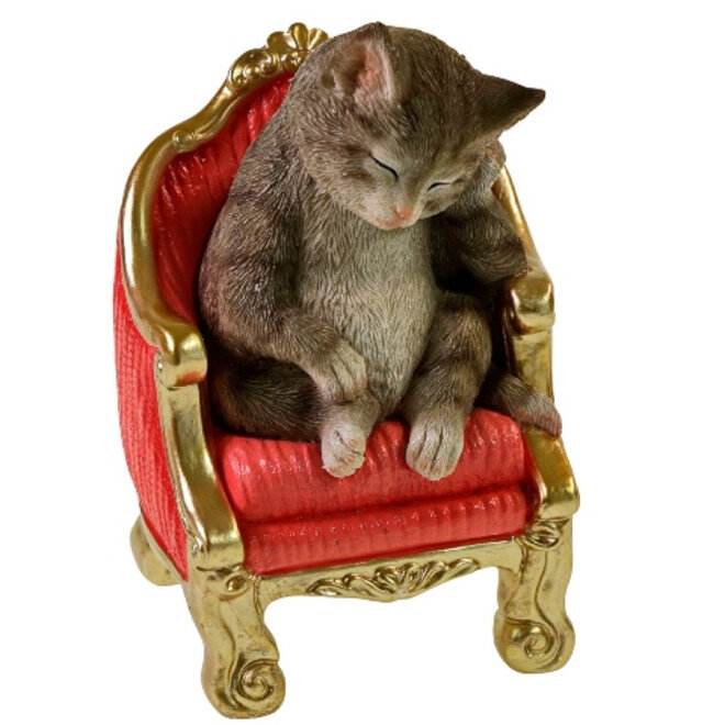 Kunststof Beeld, Slapende Poes Op Stoel H20cm