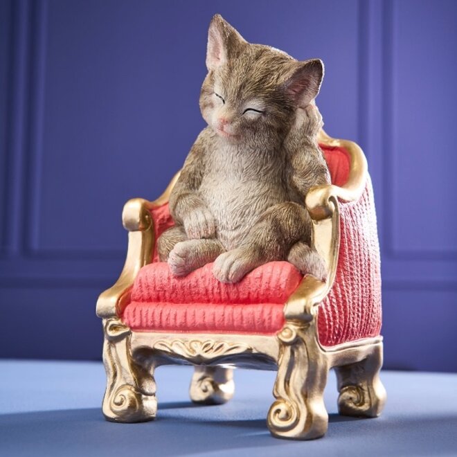 Kunststof Beeld, Slapende Poes Op Stoel H20cm
