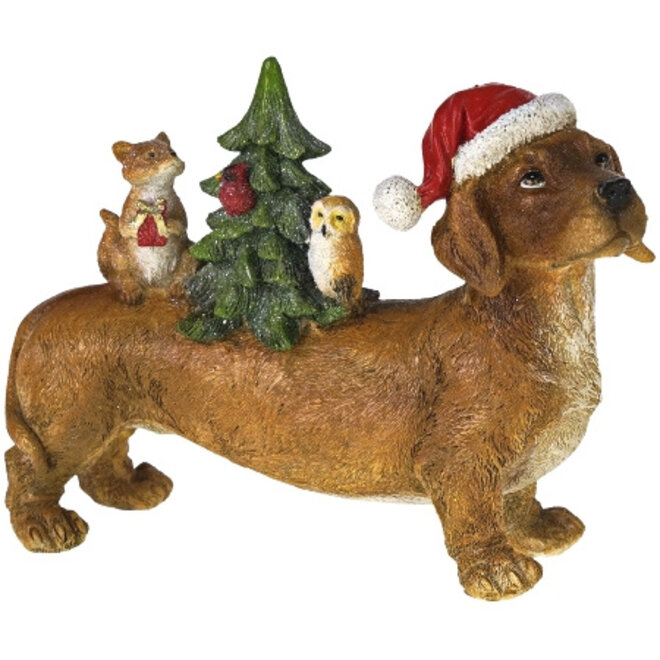 Teckel Met Kerstboom L21cm