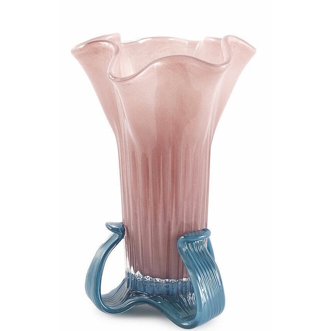 Glas Vaas Bloem, lichtroze, blauw, 34cm