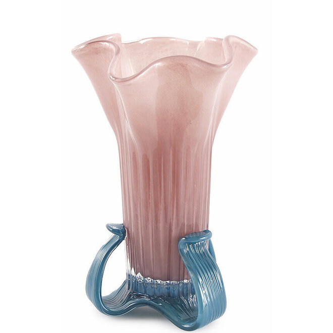 Glas Vaas Bloem, lichtroze, blauw, 34cm