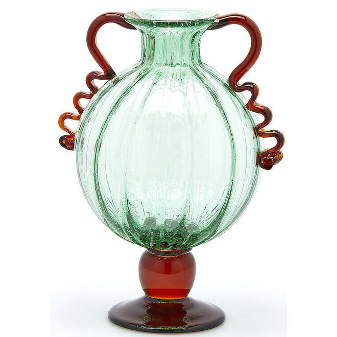 Glas Vaas Bol Groen en Rood H42cm
