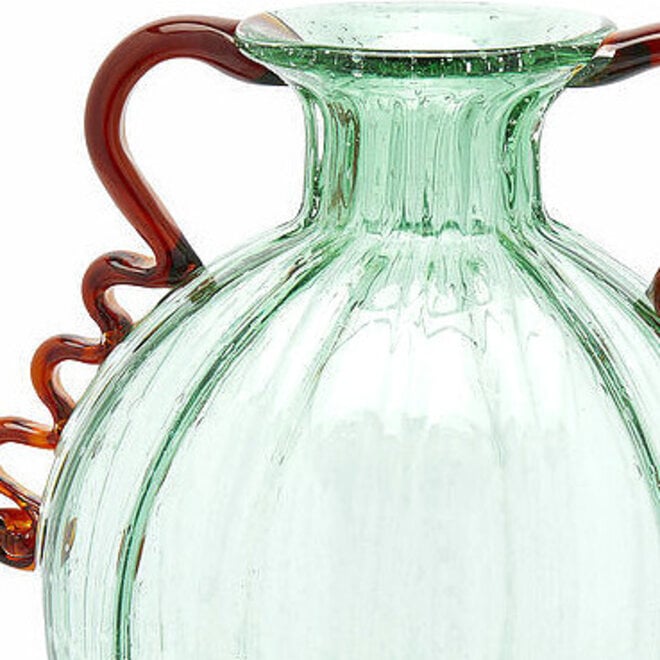 Glas Vaas Bol Groen en Rood H42cm