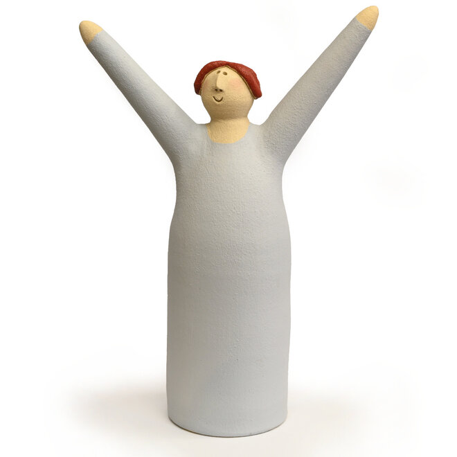 Vrolijke Vrouw, Freudenmädchen, lichtgrijs Keramiek H27cm