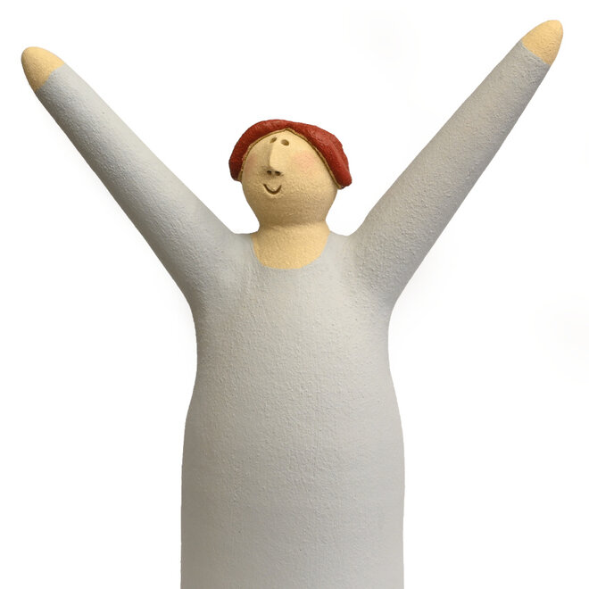 Vrolijke Vrouw, Freudenmädchen, lichtgrijs Keramiek H27cm