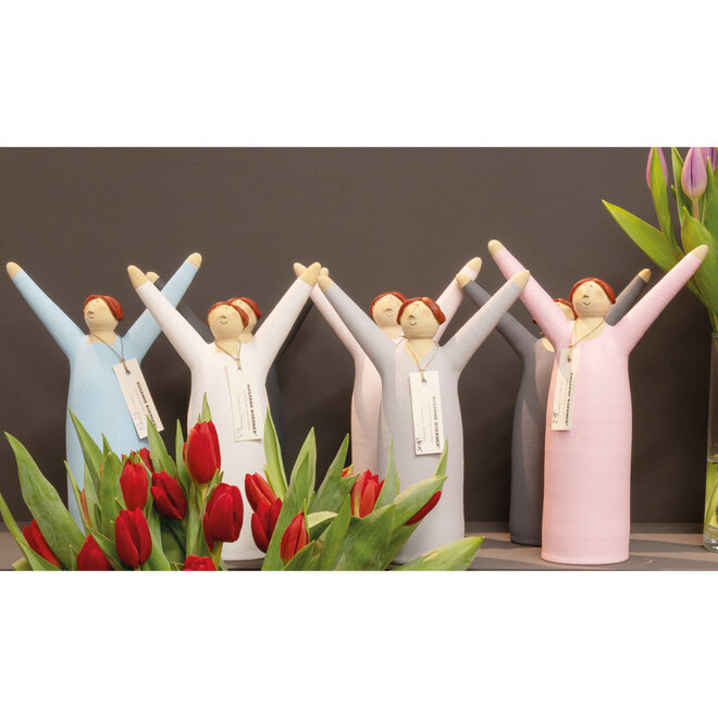 Vrolijke Vrouw, Freudenmädchen, lichtgrijs Keramiek H27cm