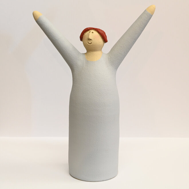 Vrolijke Vrouw, Freudenmädchen, lichtgrijs Keramiek H27cm