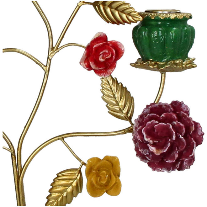Kandelaar Bloemen Kleurrijk Goud H47cm