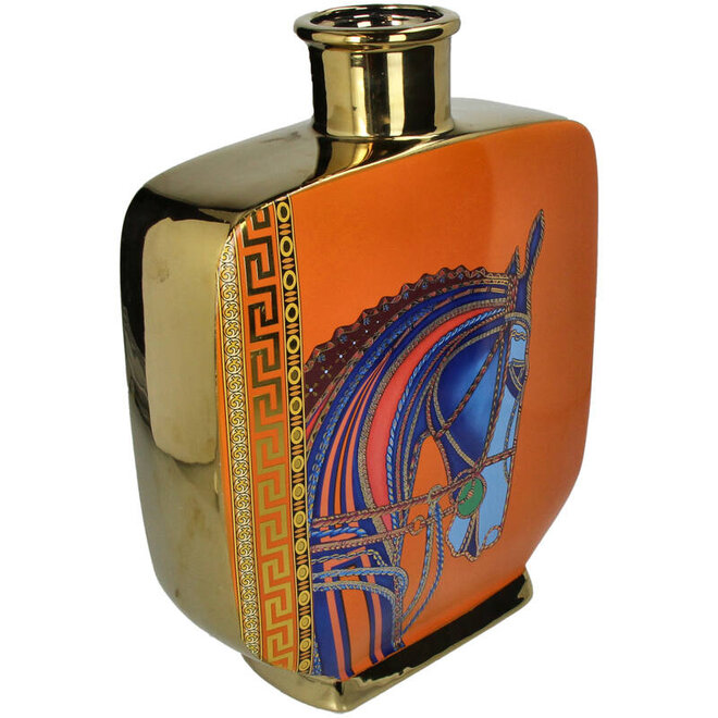 Stenen Vaas Dressuur Paard, goud, oranje, blauw  H34cm