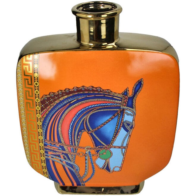 Stenen Vaas Dressuur Paard, goud, oranje, blauw  H34cm