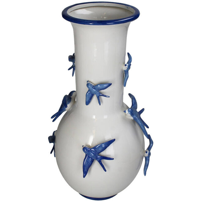 Vaas 3D Zwaluwen, blauw, wit H51cm