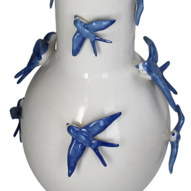 Vaas 3D Zwaluwen, blauw, wit H51cm