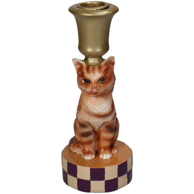 Decoratieve Kandelaar Rode Kat H18cm
