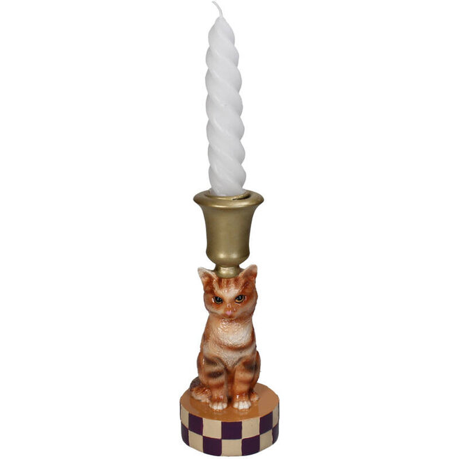 Decoratieve Kandelaar Rode Kat H18cm