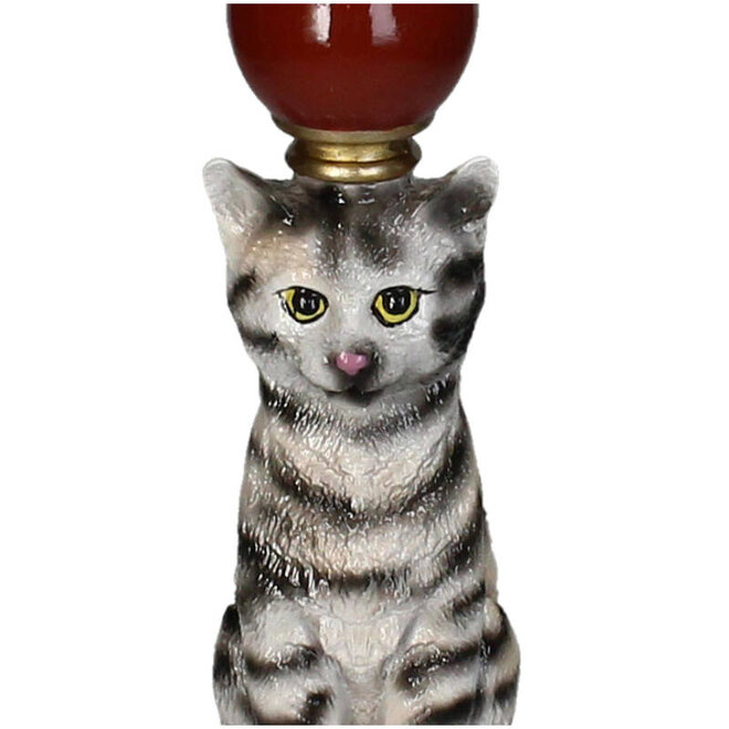 Decoratieve Kandelaar Grijze Kat H35cm