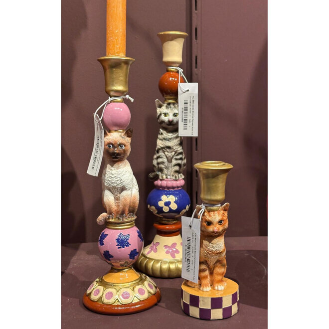 Decoratieve Kandelaar Rode Kat H18cm