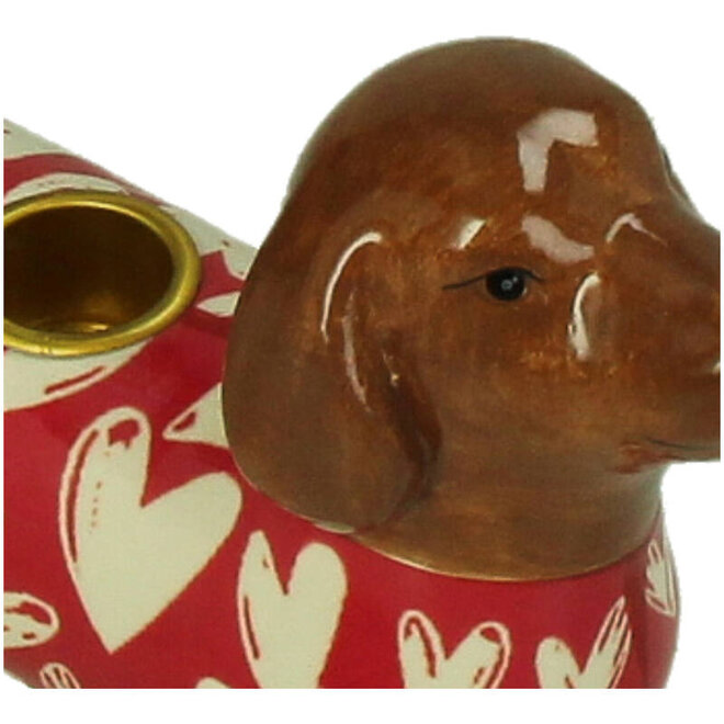 Decoratieve Kandelaar Teckel Hartjes H13cm