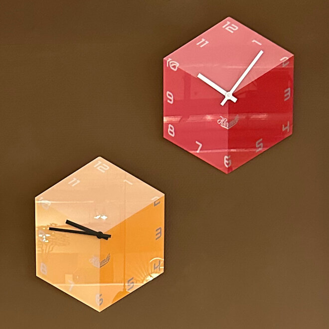 Zeshoekige Wandklok Rood 3D Effect