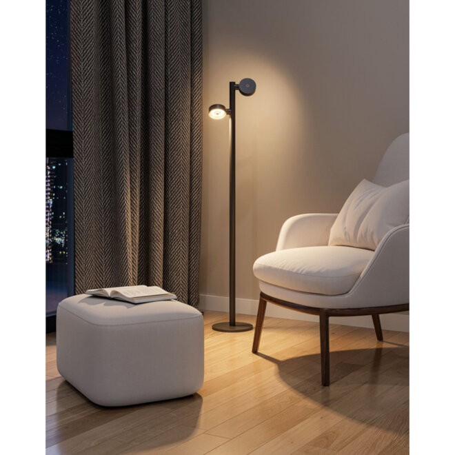 Sompex Oplaadbare Vloer/Leeslamp Ronda, 2-lichts Zwart H120cm