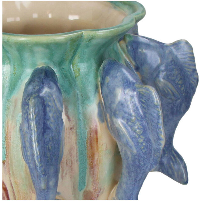 Vaas Vissen, blauw, groen, crème H31cm