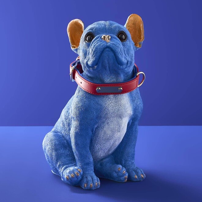 Blauwe Hond Molly met rode riem H35cm