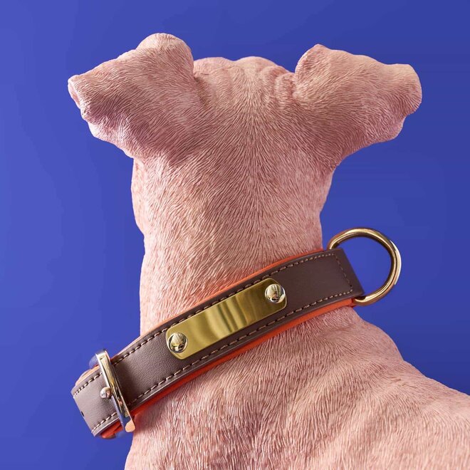 Roze Hond Charlie met bruin oranje riem L45cm