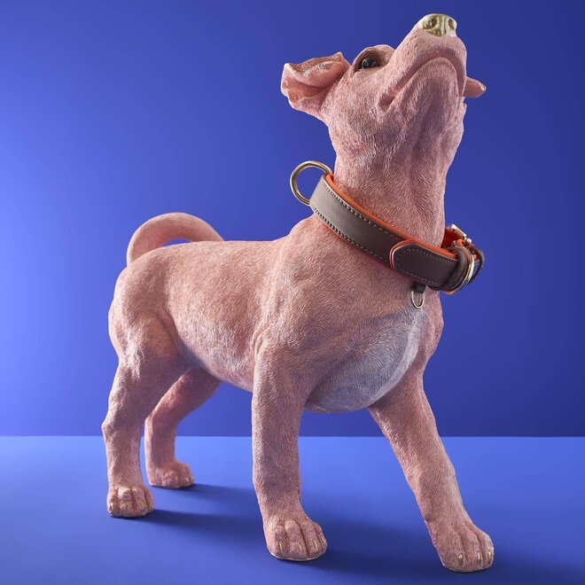 Roze Hond Charlie met bruin oranje riem L45cm